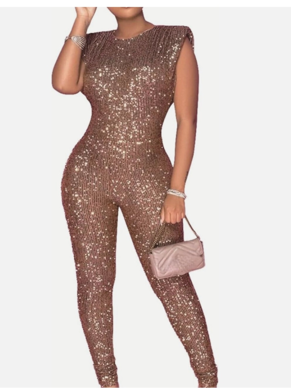 Sequin Bodycon Jumpsuit - Rose Gold